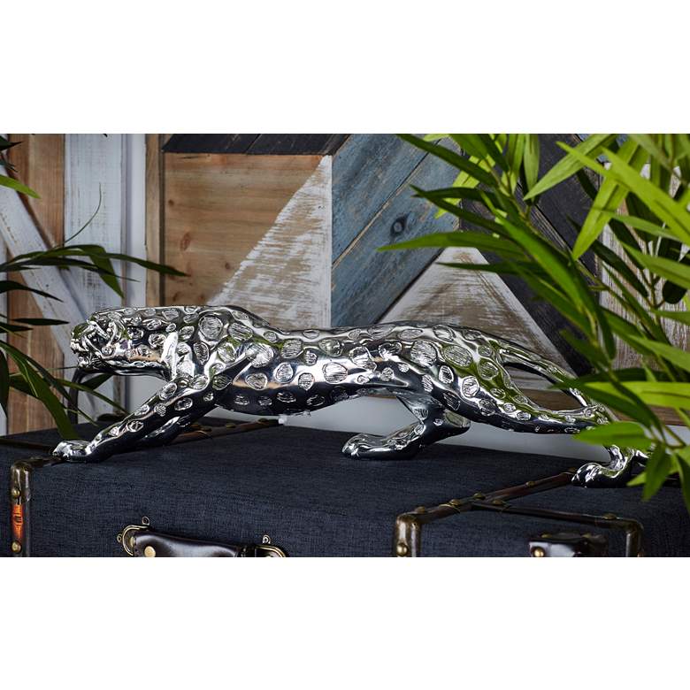 Image 4 Leopard 22 inch Wide Textured Silver Electroplated Statue more views