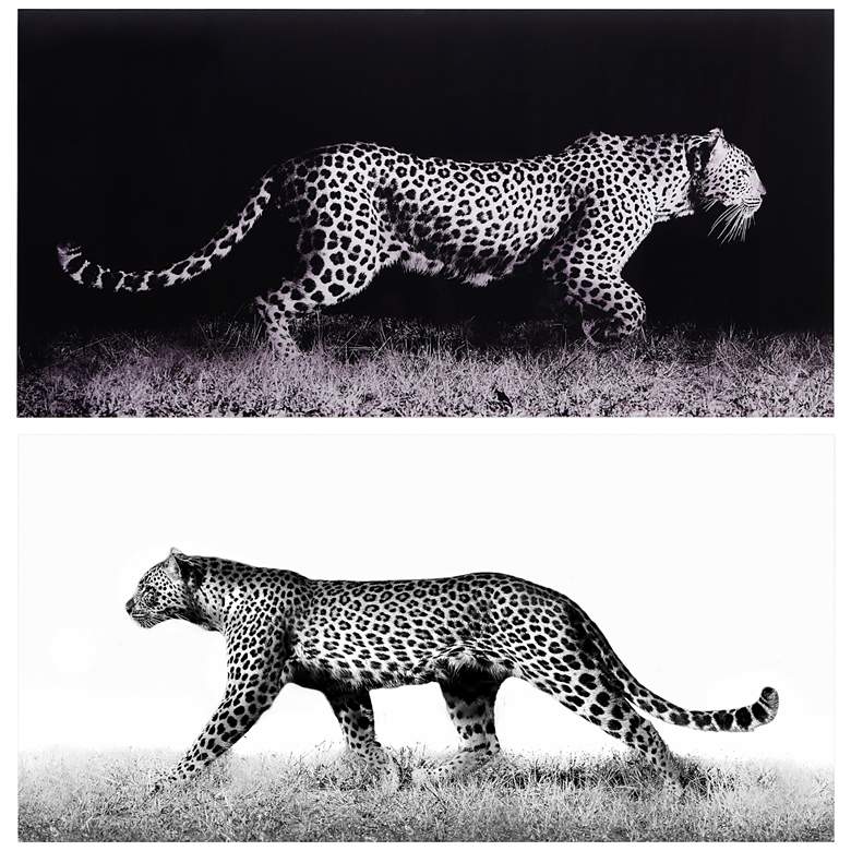 Image 5 Leopard 96" Wide Free Floating 2-Piece Glass Wall Art Set more views
