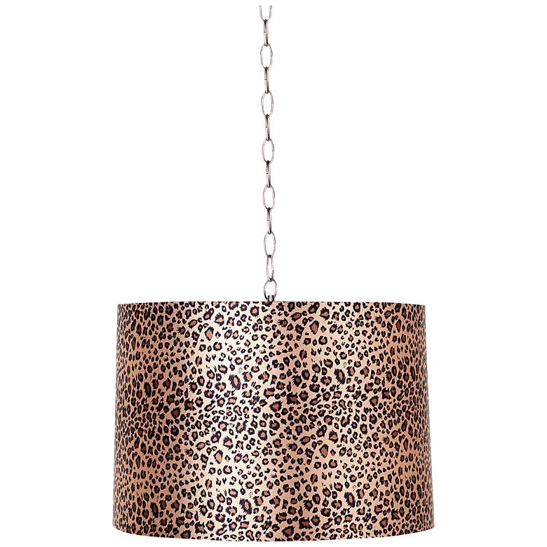 Image 1 Leopard Print 16 inch Wide Brushed Steel Shaded Pendant