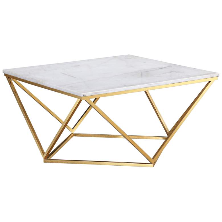 Leopold 30&quot; Wide White and Gold Modern Cocktail Table