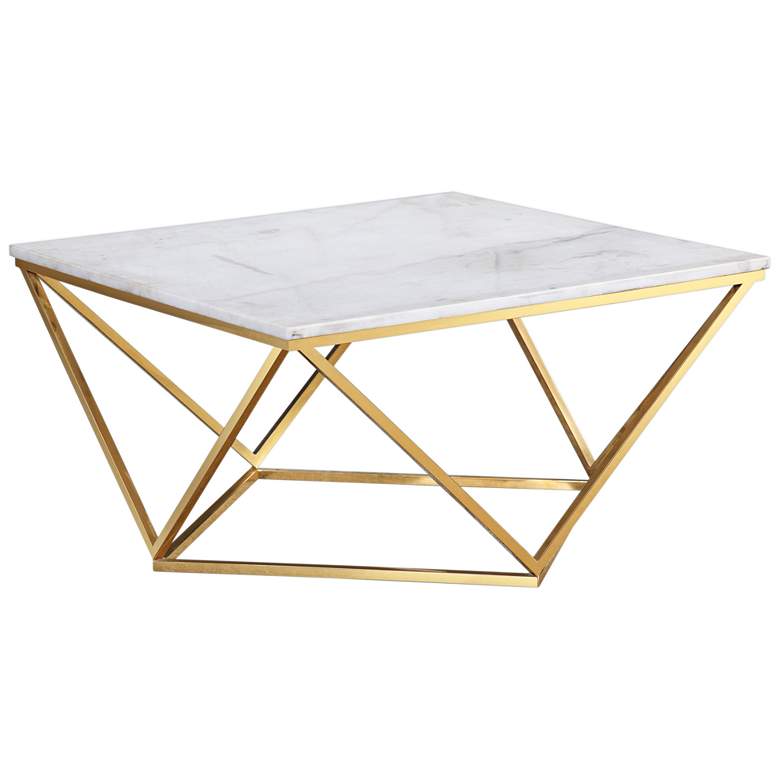 Image 1 Leopold 30" Wide White and Gold Modern Cocktail Table