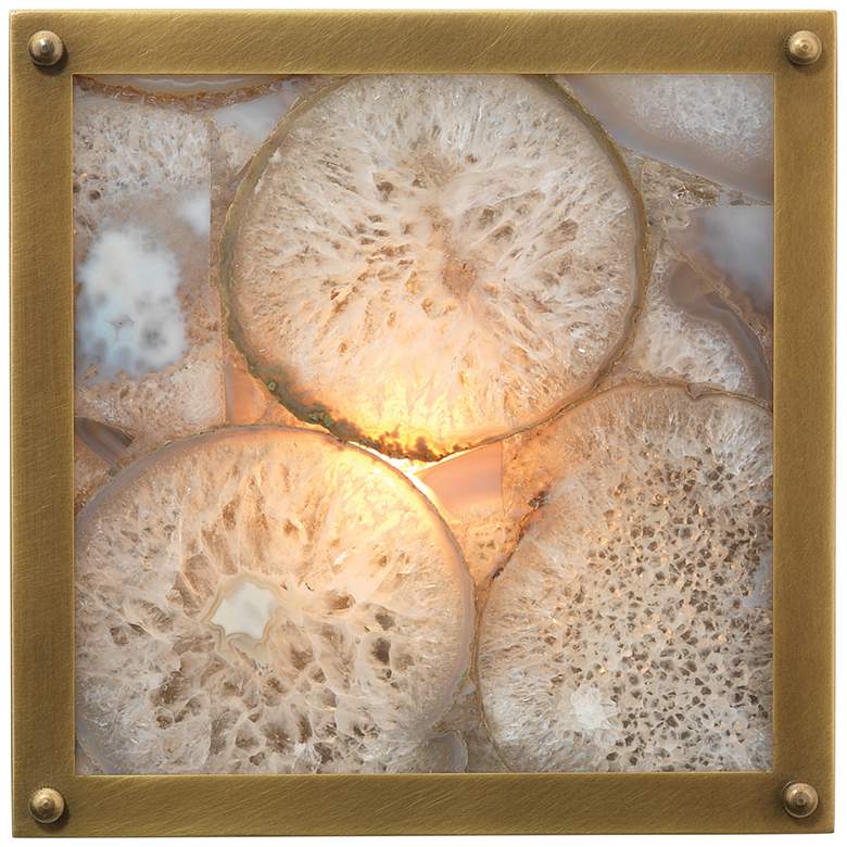Image 1 Leopold 9"H Agate Stone and Brass Metal Square Wall Sconce