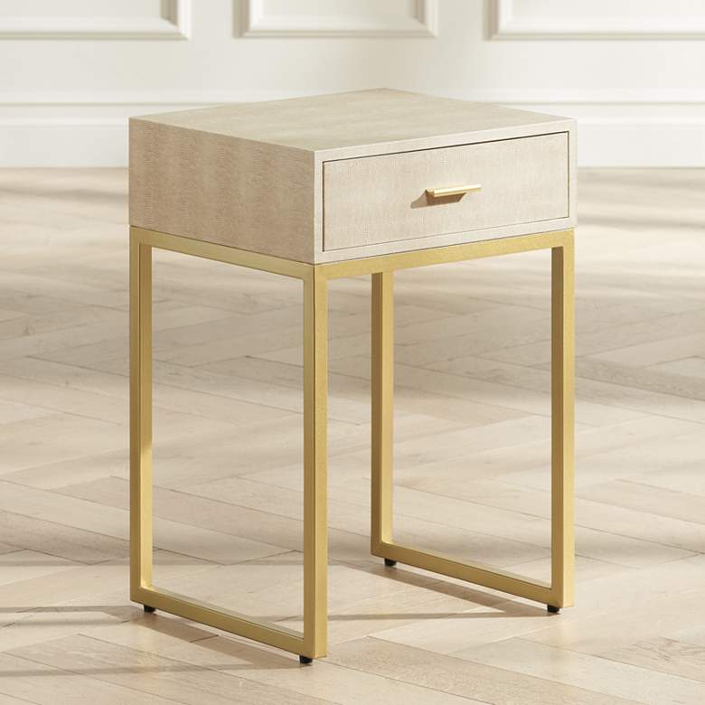 Image 1 Les Revoires 16" Wide Cream and Gold 1-Drawer Accent Table