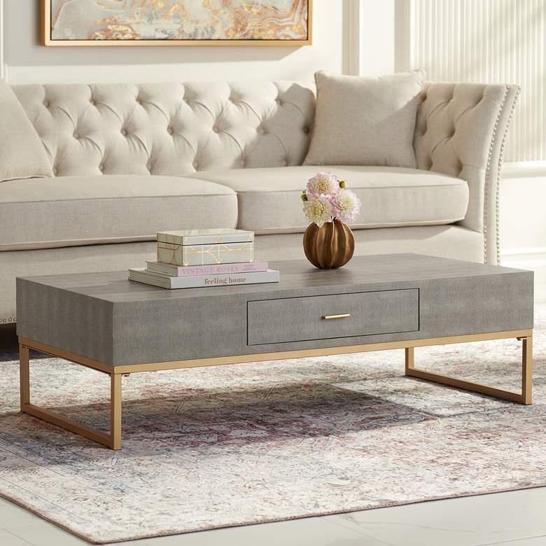 Les Revoires 48&quot; Wide Gray and Gold Coffee Table