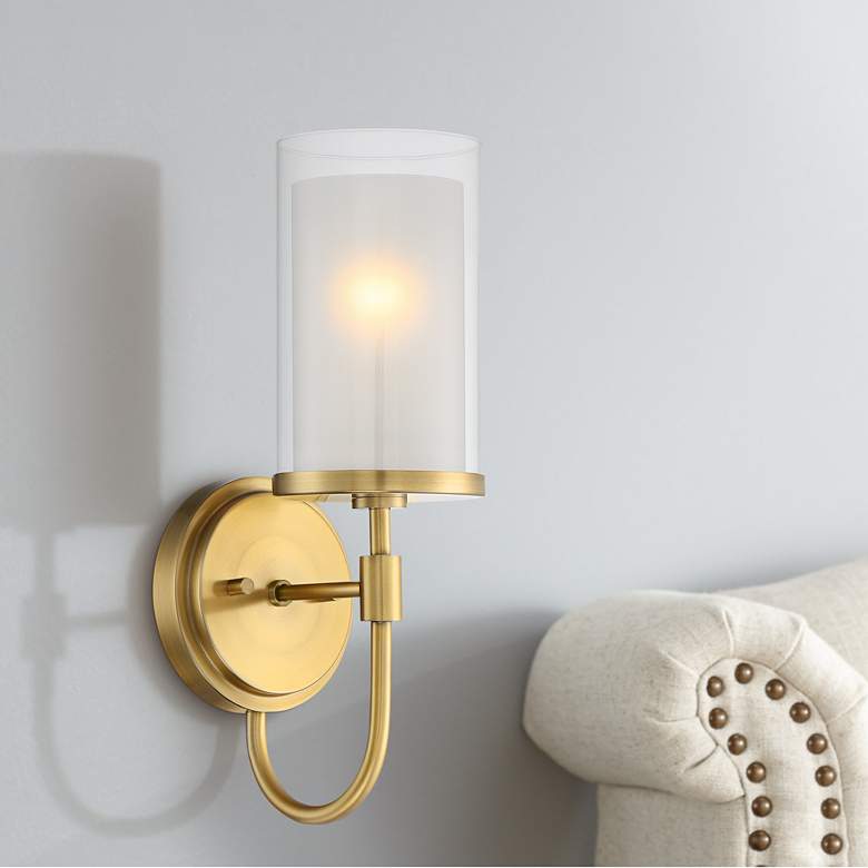 Image 1 Lesley 15" High Double Glass Antique Brass Wall Sconce
