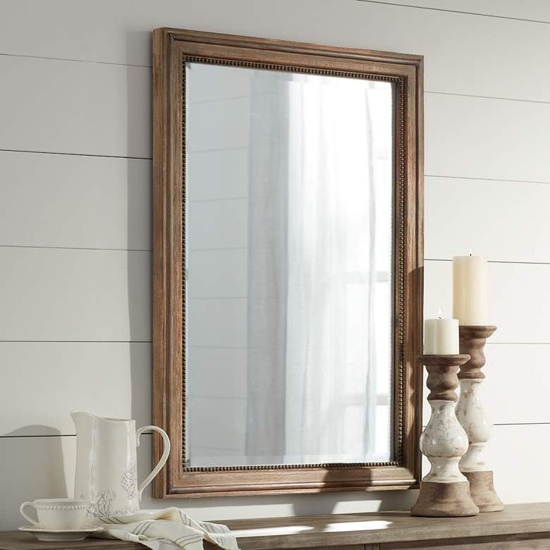 Image 2 Lesley Beaded Wood 26 3/4 inch x 37 inch Wall Mirror