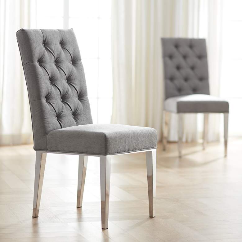 Image 1 Leslie Silver-Gray Tufted Armless Dining Chairs Set of 2