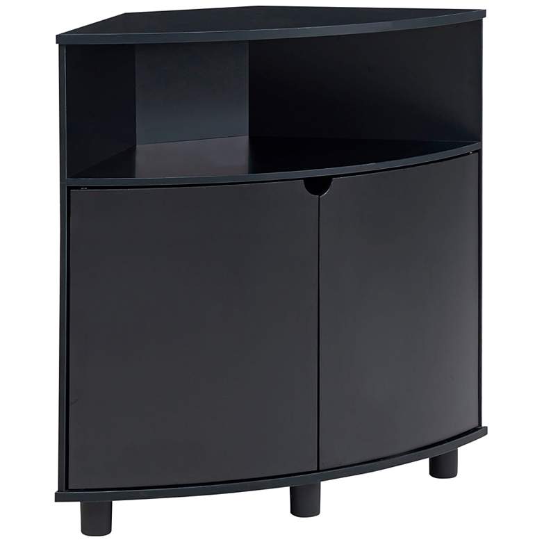 Image 2 Leto 31 1/4"W Black 2-Door Corner Cabinet with LED Lights