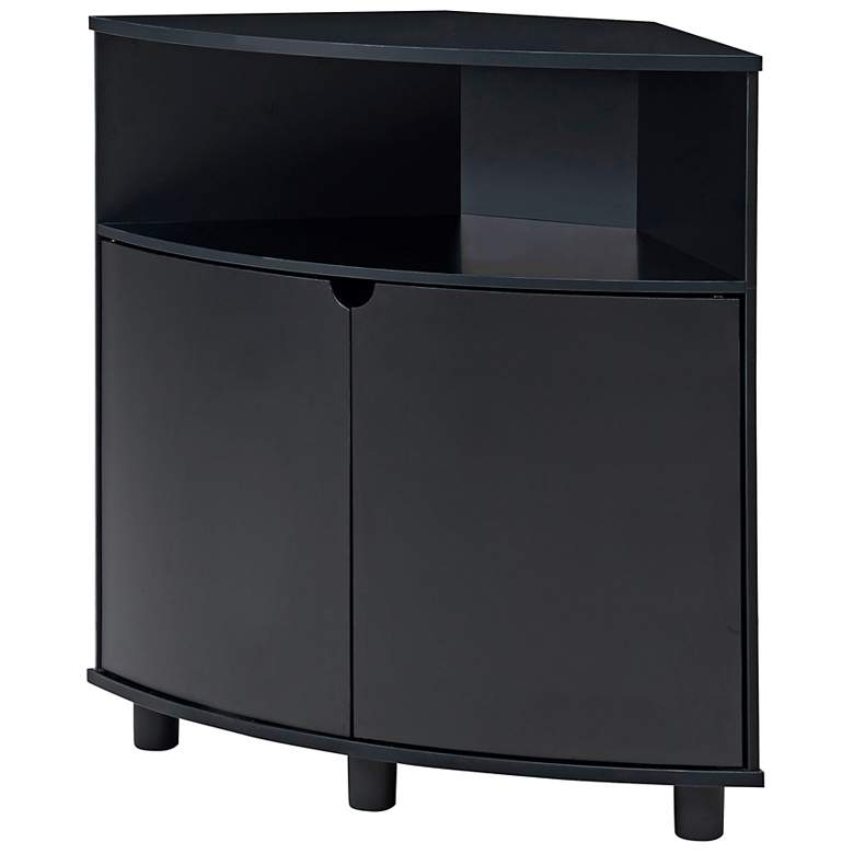 Image 4 Leto 31 1/4"W Black 2-Door Corner Cabinet with LED Lights more views