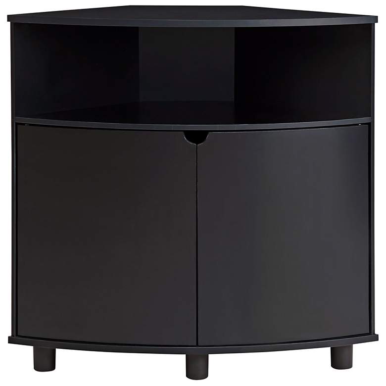 Image 5 Leto 31 1/4"W Black 2-Door Corner Cabinet with LED Lights more views