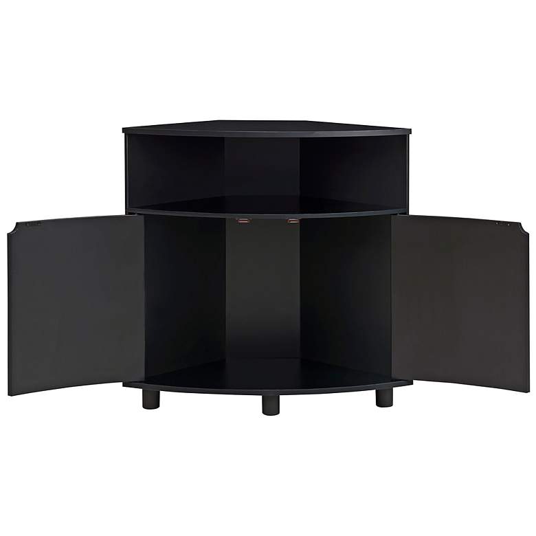 Image 7 Leto 31 1/4"W Black 2-Door Corner Cabinet with LED Lights more views