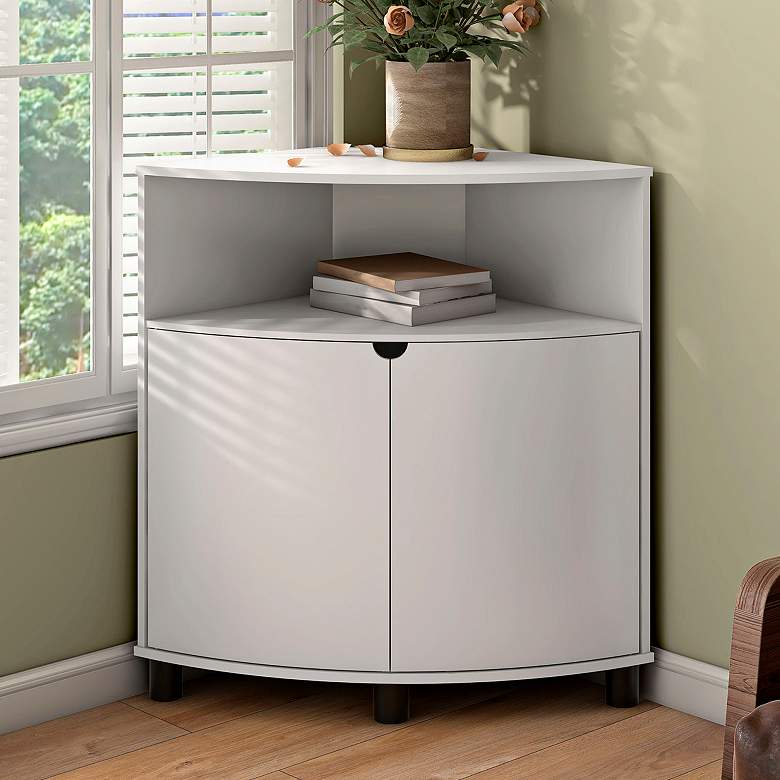 Image 1 Leto 31 1/4"W White 2-Door Corner Cabinet with LED Lights