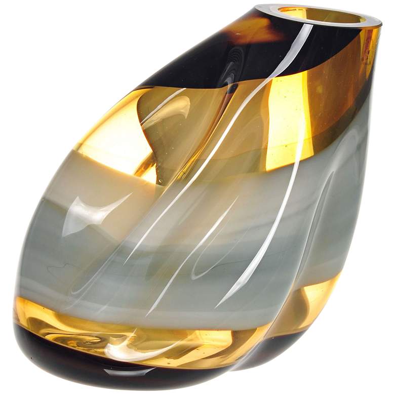 Image 1 Letona Brown, Amber and Gray Slanted 9 1/4 inch High Glass Vase