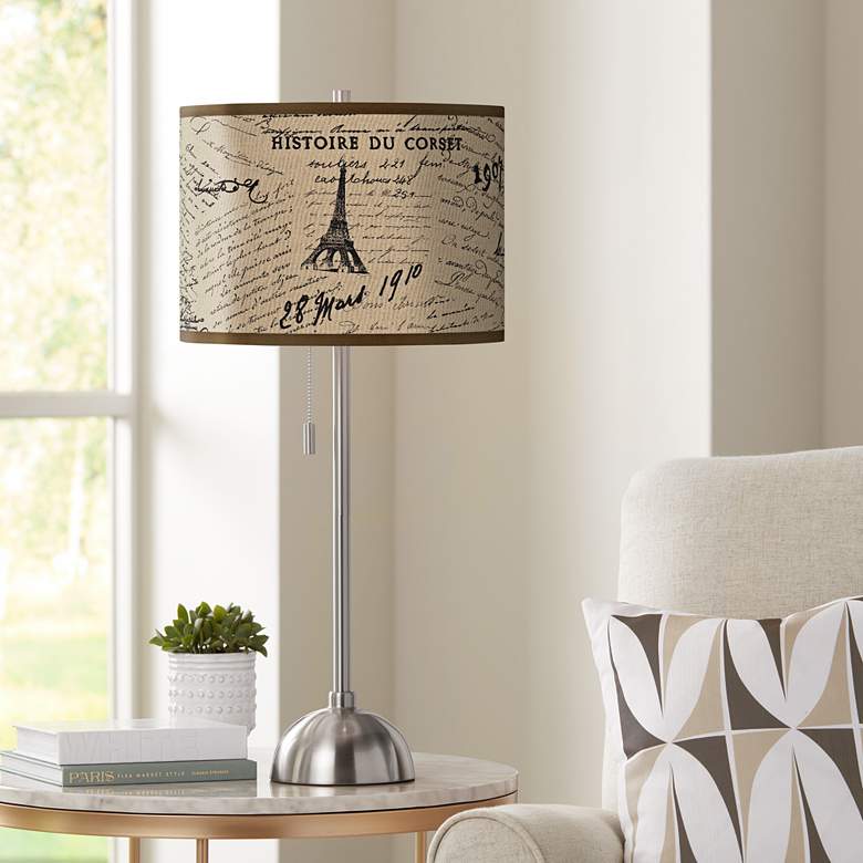 Image 1 Letters to Paris Giclee Brushed Nickel Table Lamp