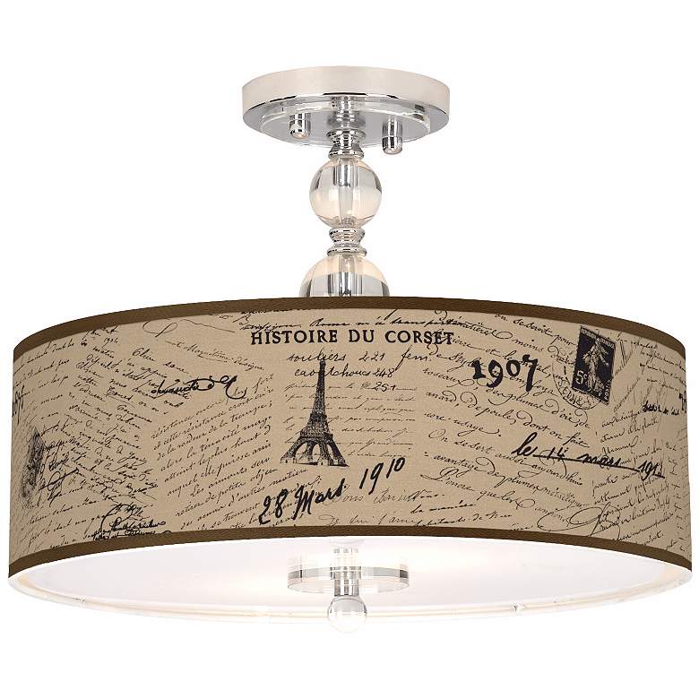 Image 1 Letters to Paris Linen 16" Wide Semi-Flush Ceiling Light