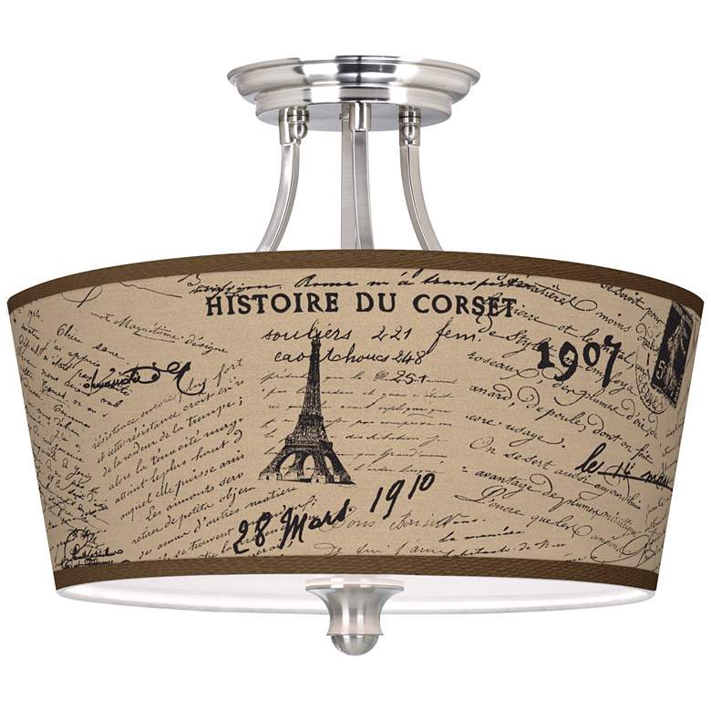 Image 1 Letters to Paris Linen Tapered Drum 18" Wide Ceiling Light