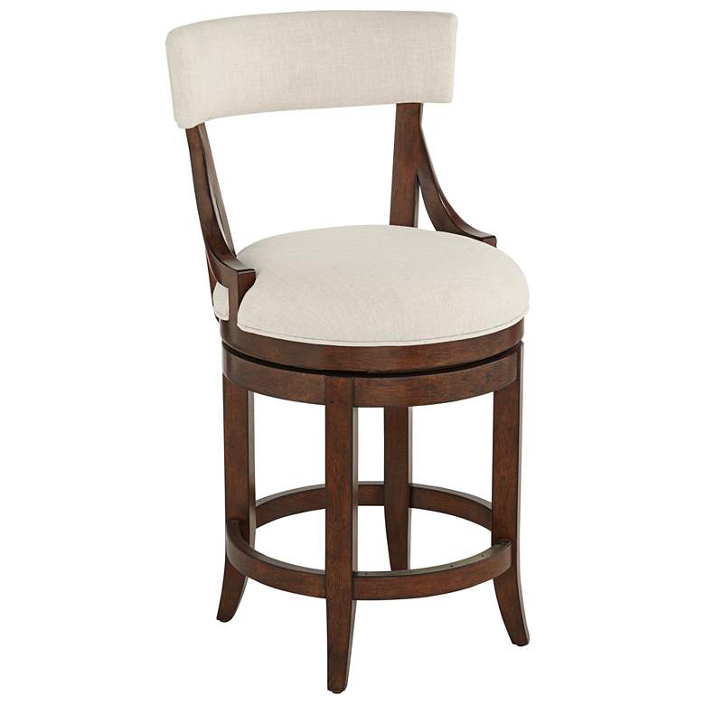 Image 2 Lev 24" High Distressed Walnut Linen Counter Stool