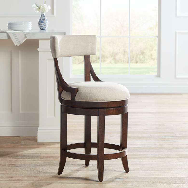Image 1 Lev 24" High Distressed Walnut Linen Counter Stool