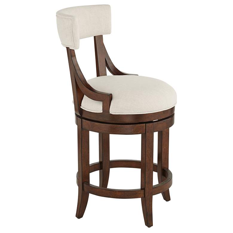 Image 7 Lev 24" High Distressed Walnut Linen Counter Stool more views