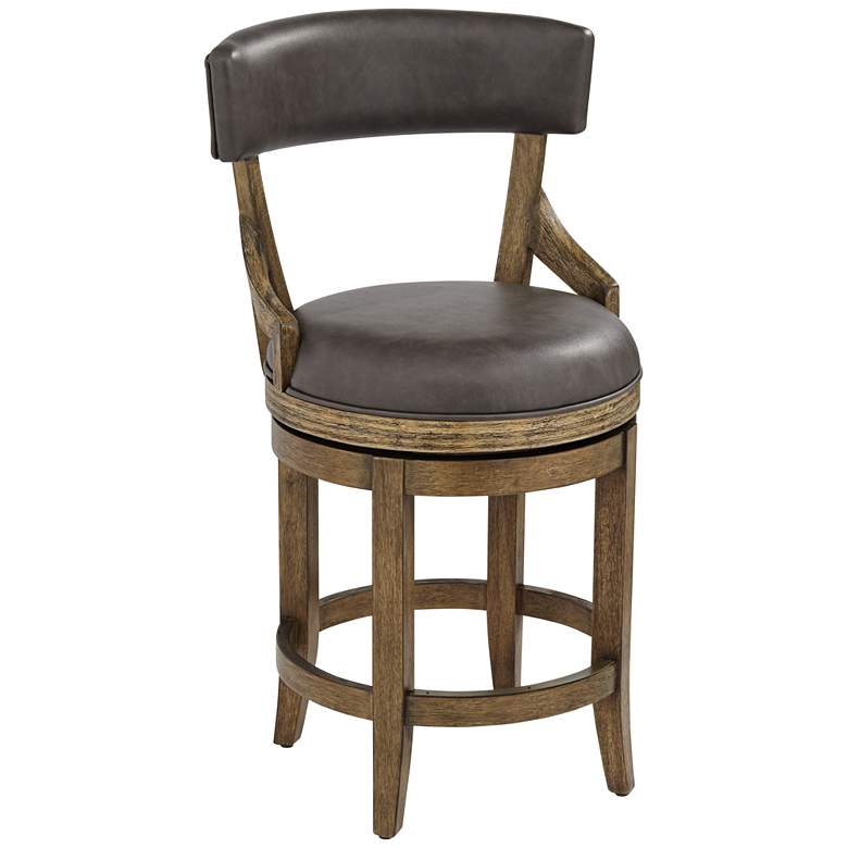 Image 2 Lev 24 inch High Vintage Smoke Faux Leather Swivel Counter Stool