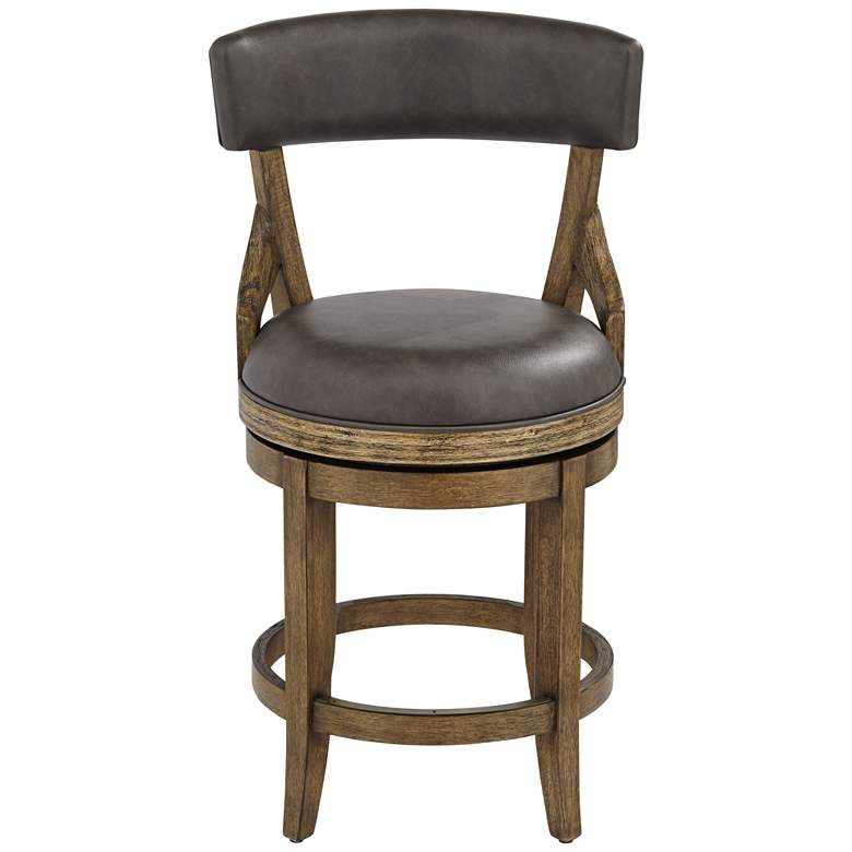 Image 7 Lev 24" High Vintage Smoke Faux Leather Swivel Counter Stool more views