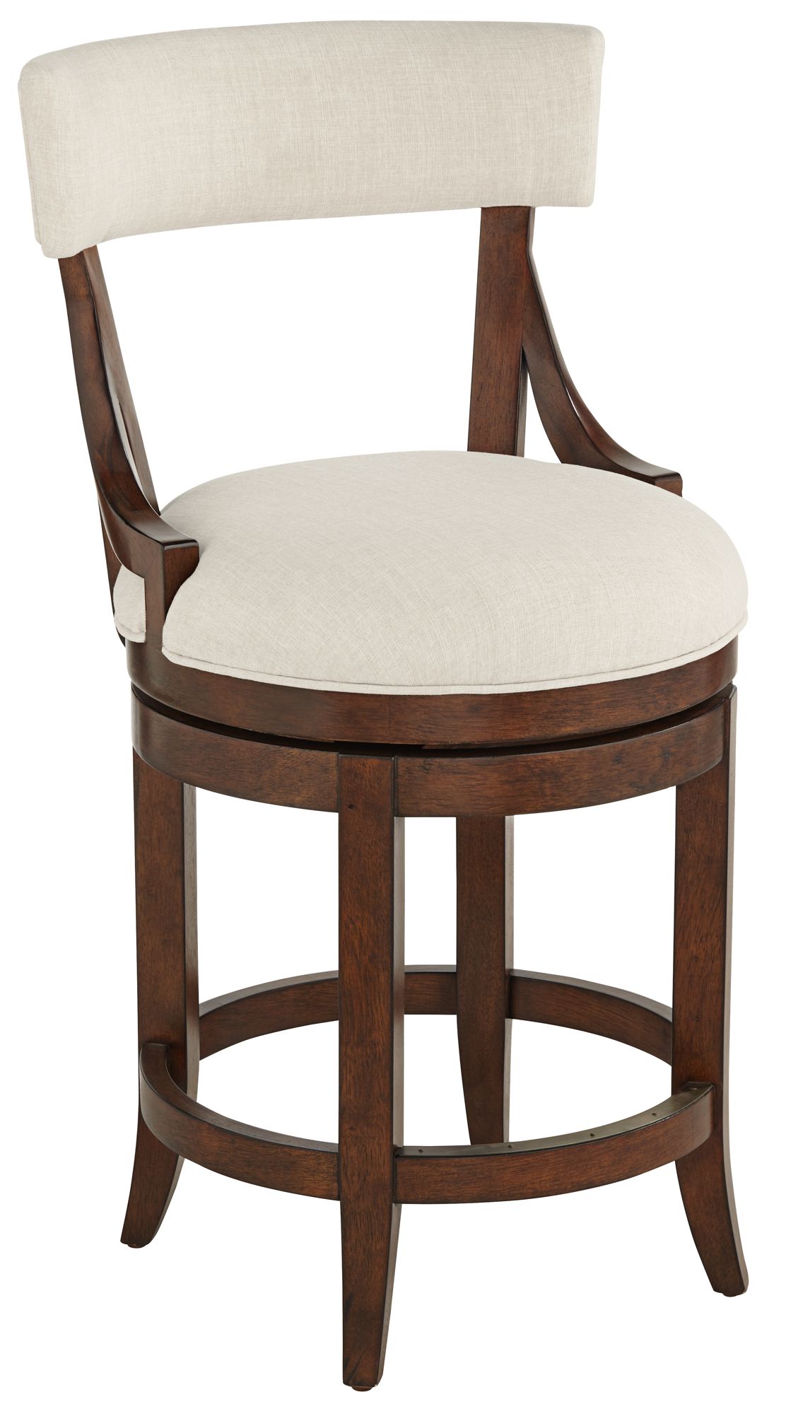 Image 2 Lev 24" Seat Height Distressed Walnut Linen Swivel Counter Stool