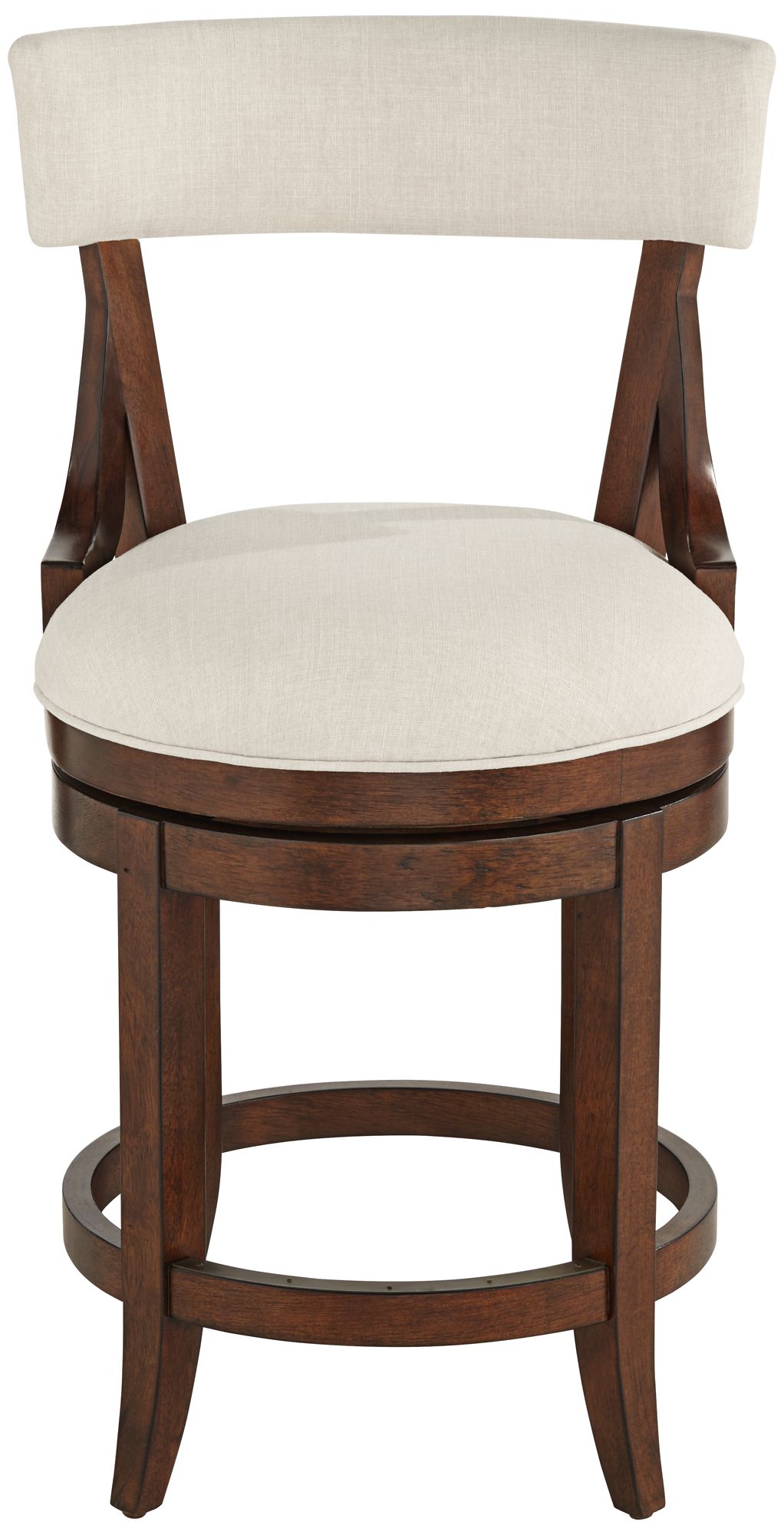 Image 6 Lev 24" Seat Height Distressed Walnut Linen Swivel Counter Stool more views