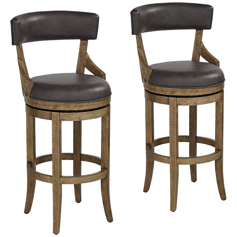 Image 1 Lev 31 1/4" Smoke Faux Leather Swivel Bar Stools Set of 2
