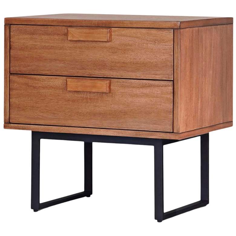 Image 3 Levi 24" Wide Teak Brown Wood 1-Drawer Nightstand more views
