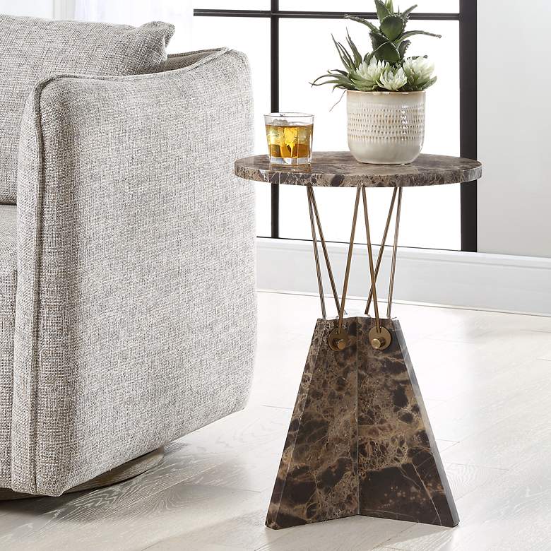 Image 1 Levitate 16" Wide Brown Marble Accent Table
