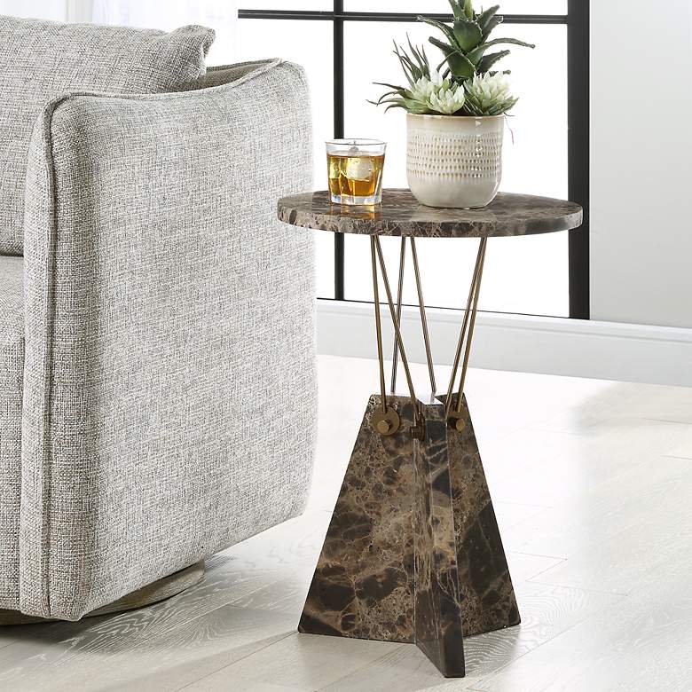 Image 3 Levitate 16" Wide Brown Marble Accent Table more views