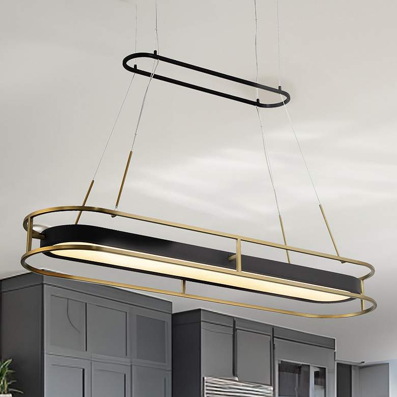 Image 2 Levitation 40"W Sand Coal and Brass LED Island Chandelier
