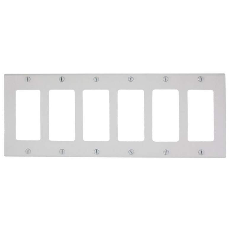 Image 1 Leviton Decora White Standard Size 6-Gang Wall Plate