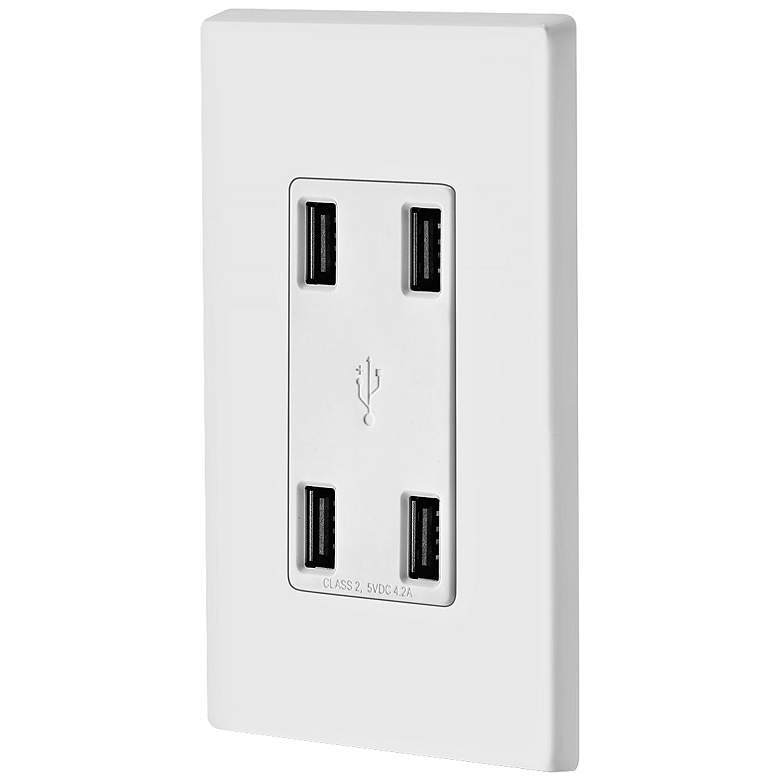 Image 1 Leviton White 4-Port USB Charger Wall Receptacle