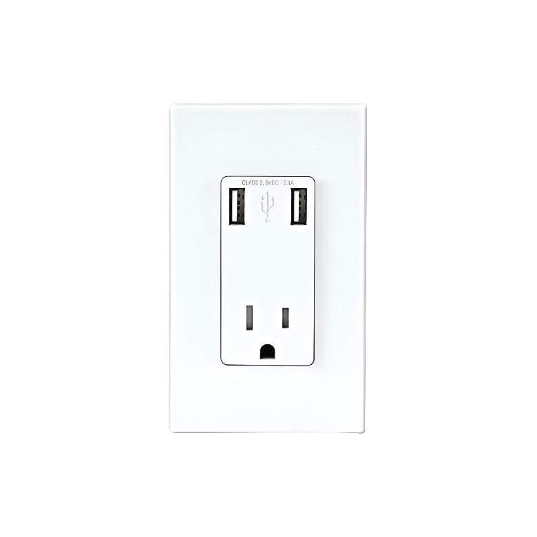 Image 1 Leviton White Combination USB Charger and 15A Wall Outlet