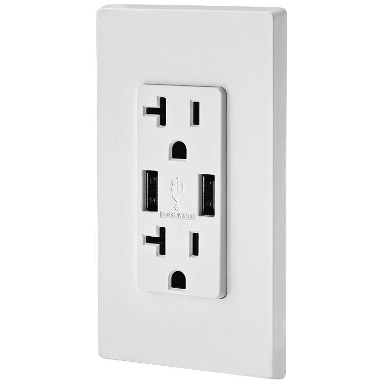 Image 1 Leviton White USB/Tamper-Resistant 20A Duplex Wall Outlet