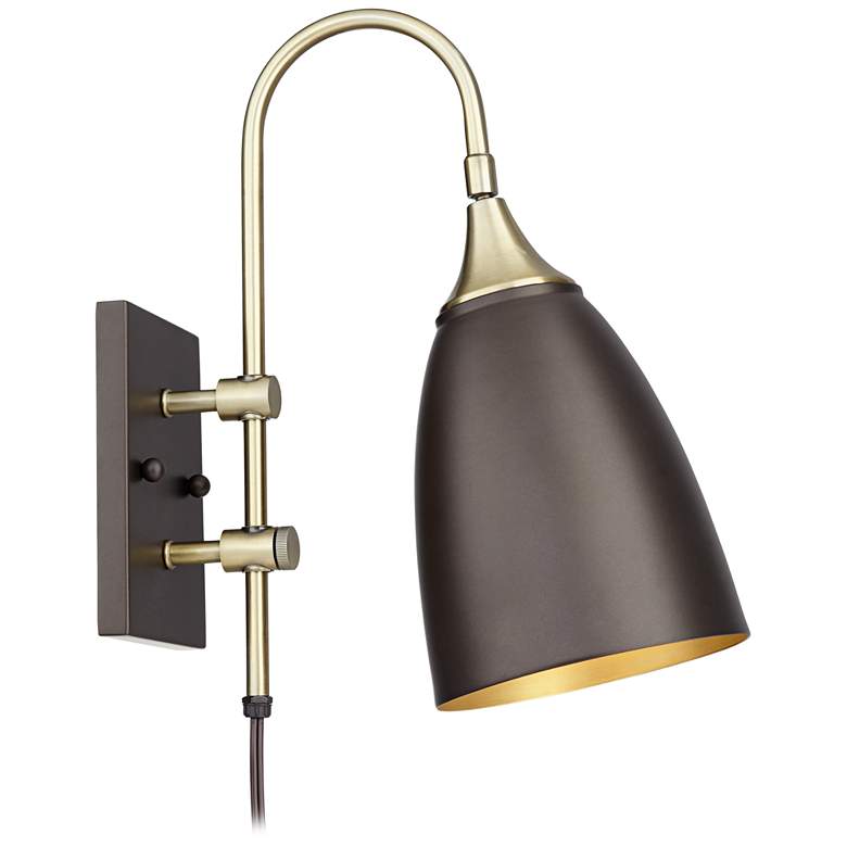 Image 7 Lewes Bronze and Antique Brass Plug-In Wall Lamp more views