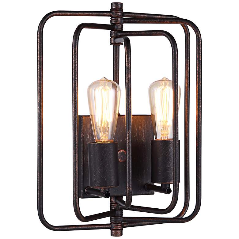 Image 1 Lewis 13 inch High Dark Bronze Square 2-Light Wall Sconce