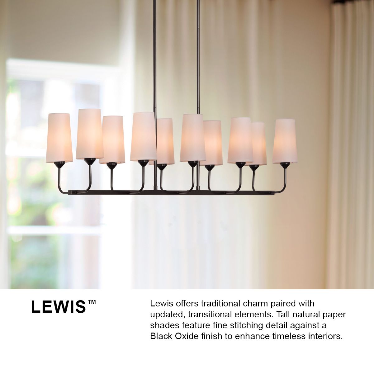 Lewis 44 1/2"W Heritage Brass 10-Light Linear Chandelier