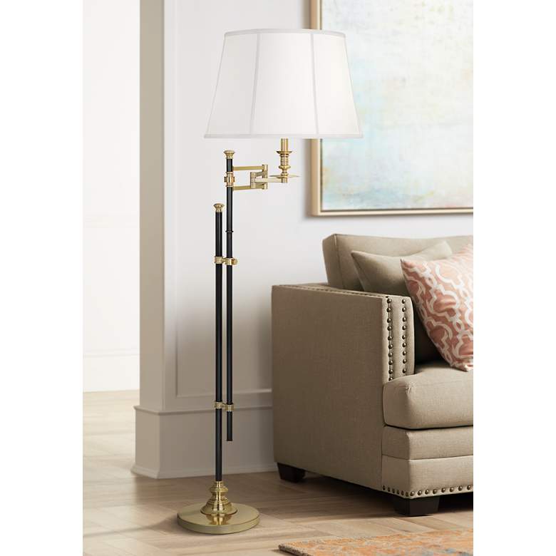 Image 1 Lewis Deep Patina Bronze with Brass Swing Arm Floor Lamp