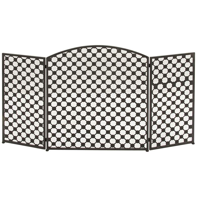 Image 1 Lex 30 inch High Black Metal 3-Panel Arched Fire Screen
