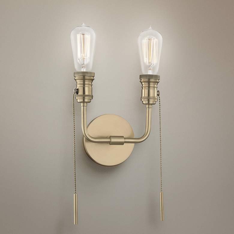 Image 1 Lexi 12 1/4 inchH Aged Brass 2-Light Pull Chain Wall Sconce