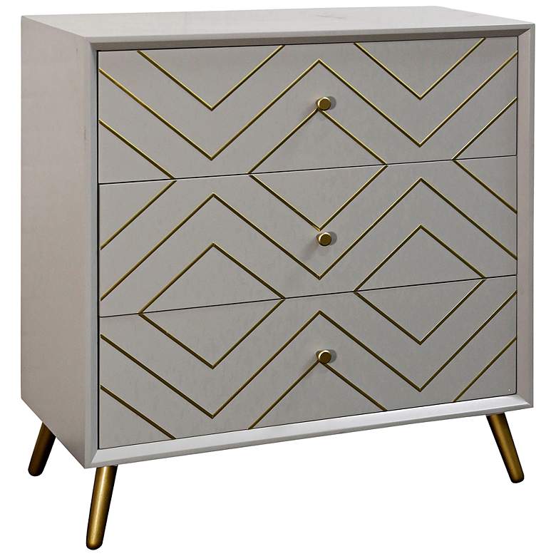 Image 1 Lexi 32" Wide Light Gray and Brass 3-Drawer Accent Cabinet