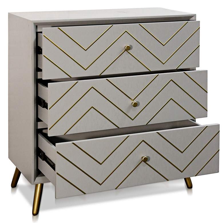 Image 4 Lexi 32" Wide Light Gray and Brass 3-Drawer Accent Cabinet more views