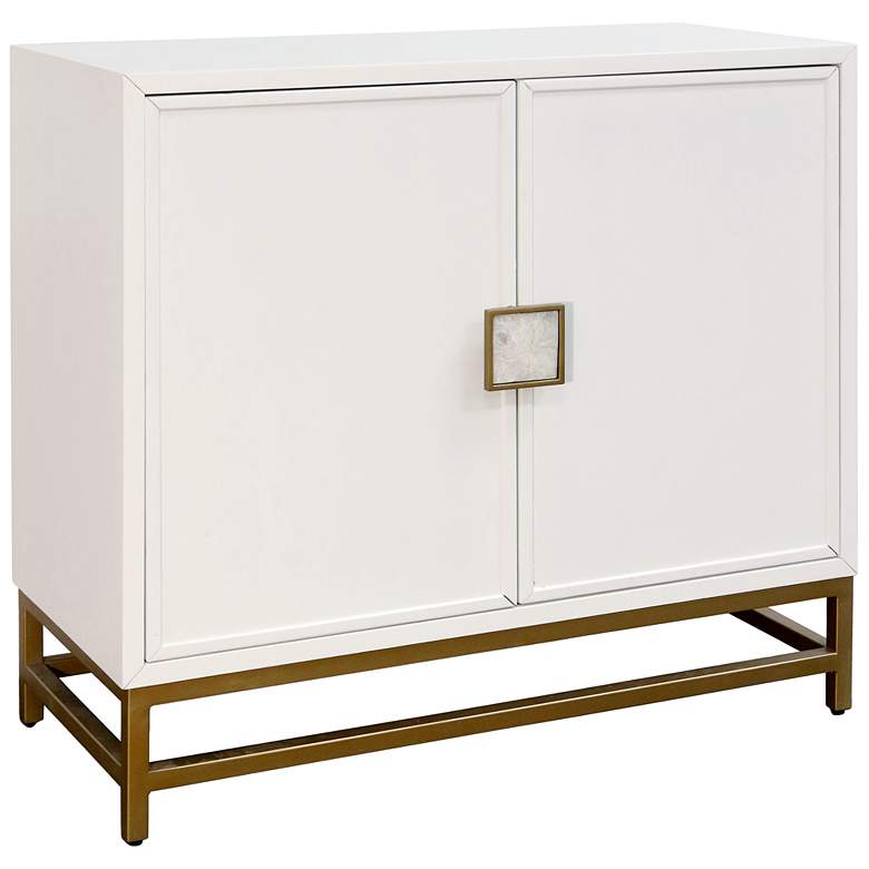 Image 1 Lexi 38" Wide White Wood 2-Door Cabinet with Shell Handles