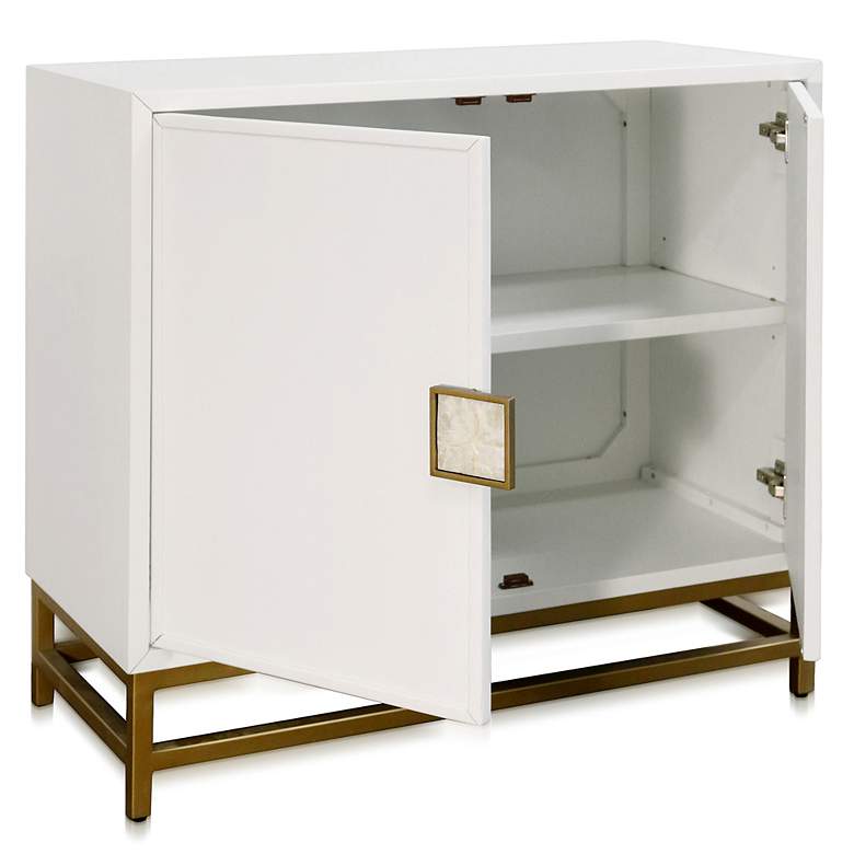 Image 2 Lexi 38" Wide White Wood 2-Door Cabinet with Shell Handles more views
