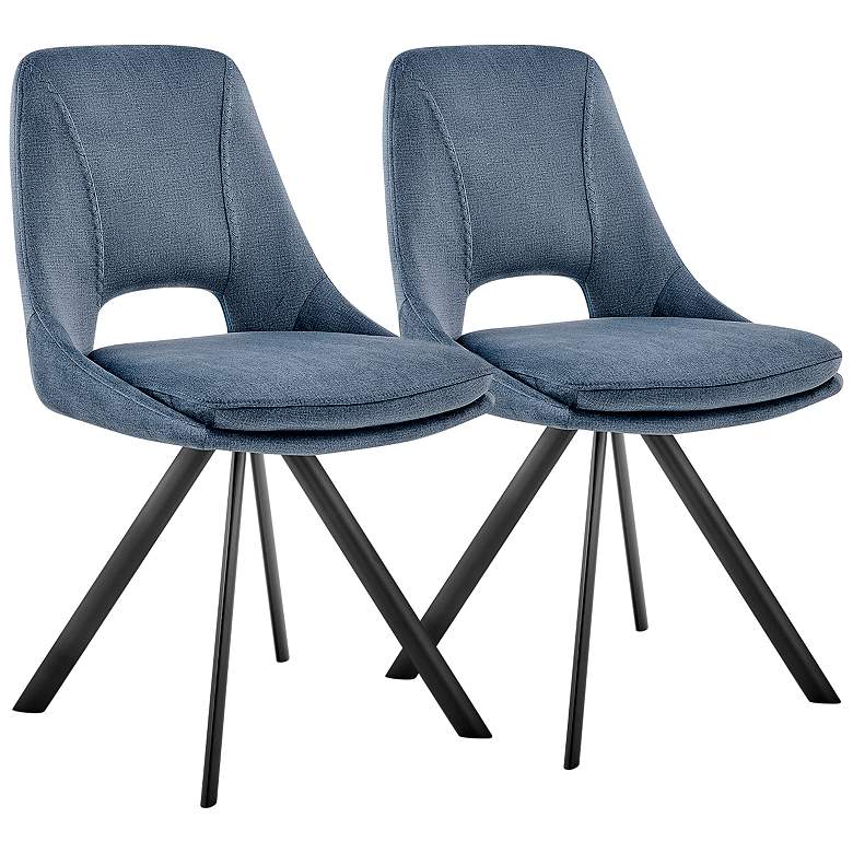 Image 2 Lexi Blue Velvet Fabric Accent Chairs Set of 2