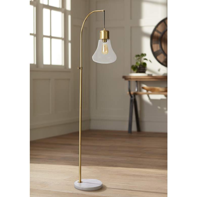Image 1 Lexi Brass Arc Floor Lamp with Clear Glass Shade