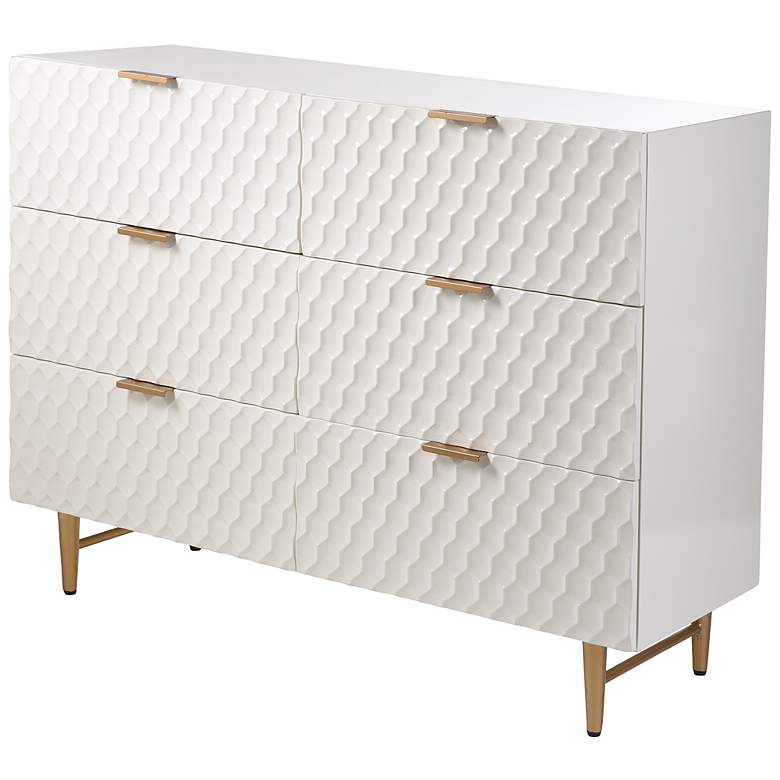 Image 1 Lexi - Six Drawer Accent Dresser with Gold Handles - Cream and Gold Finish