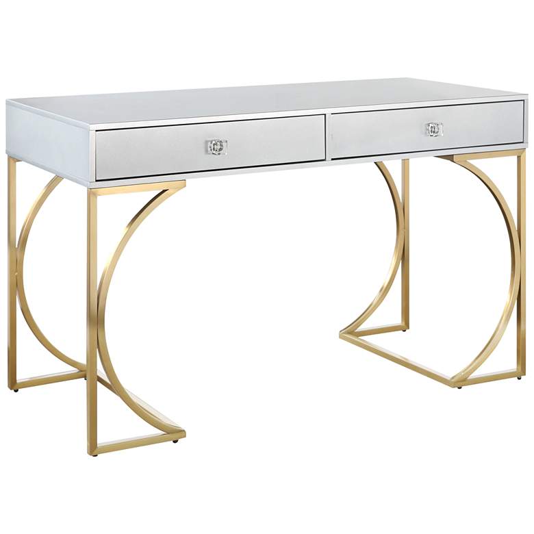 Image 1 Lexie 51 inch Wide Matte Gray Lacquer and Gold 2-Drawer Desk